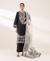 3 Piece - Embroidered Cotton Net Suit