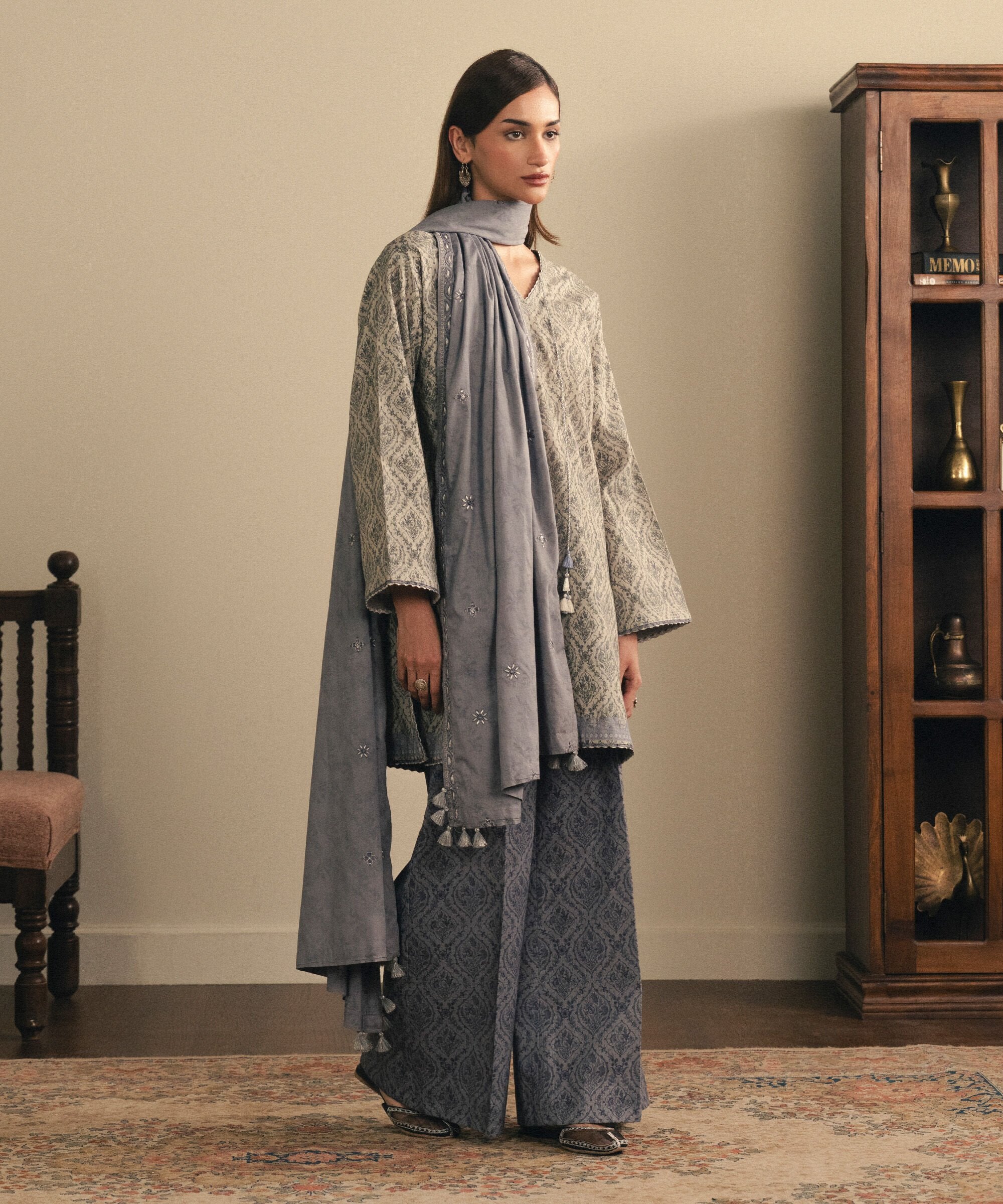 3 Piece - Embroidered Crosshatch Suit