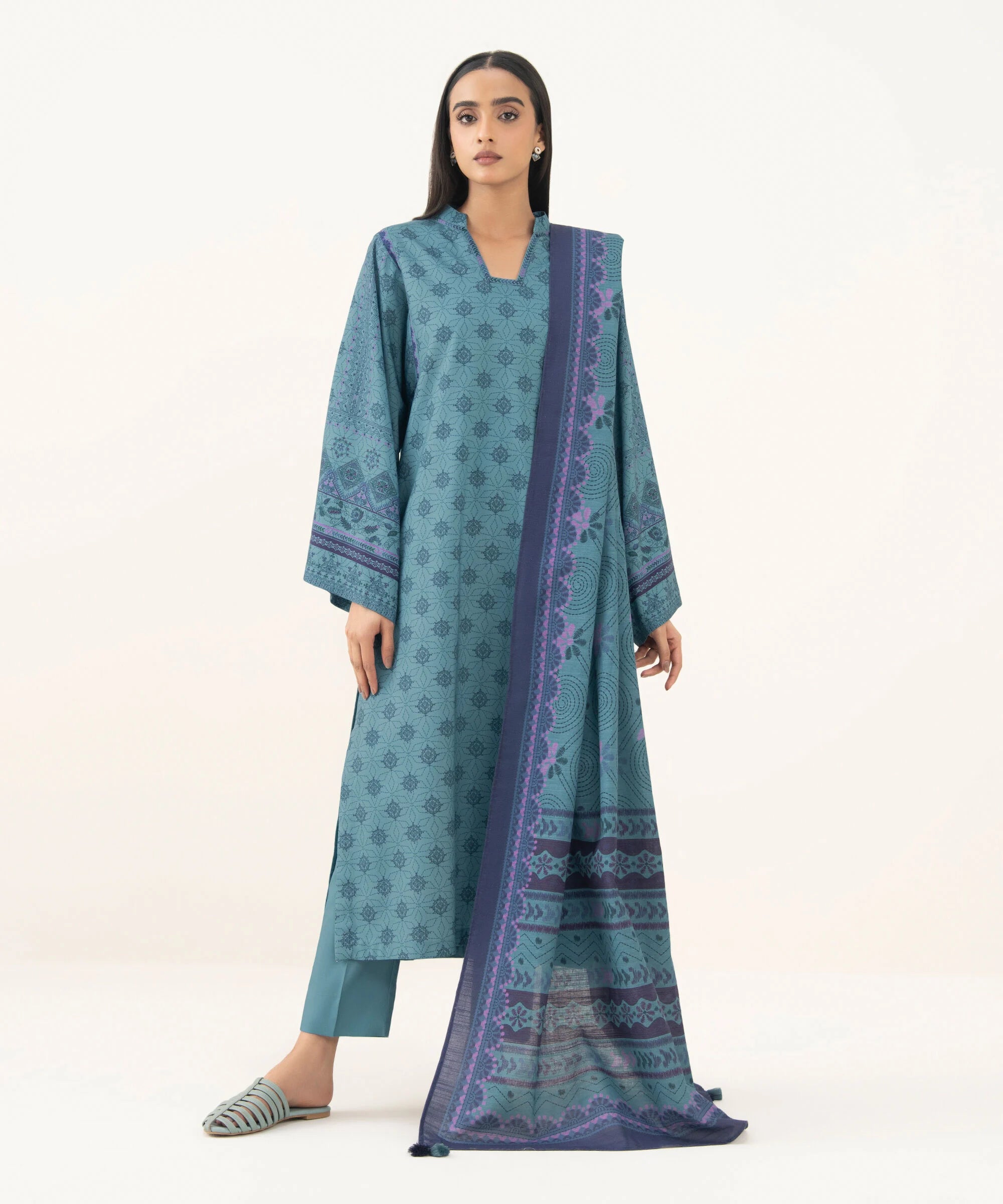 3 Piece - Printed Linen Suit