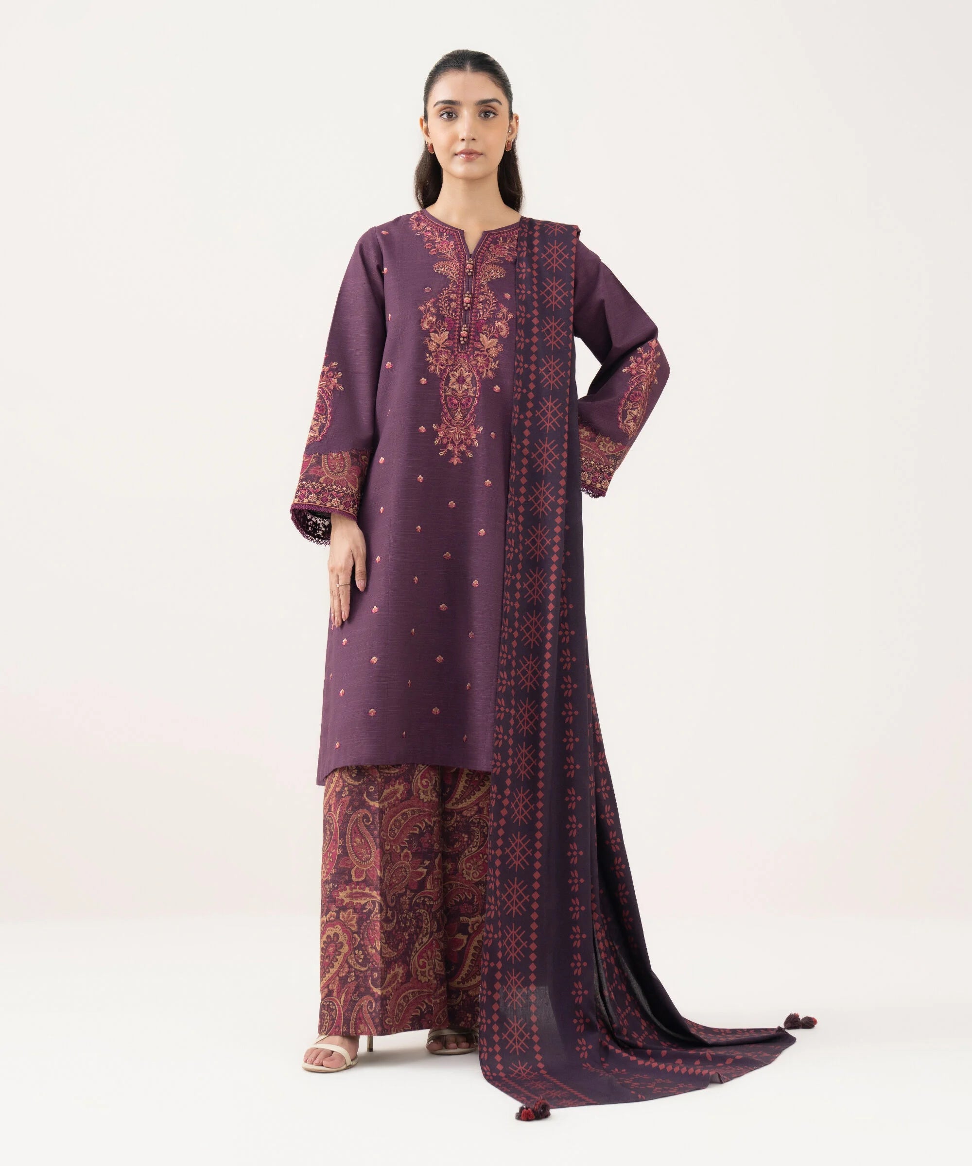 3 Piece - Embroidered Khaddar Suit