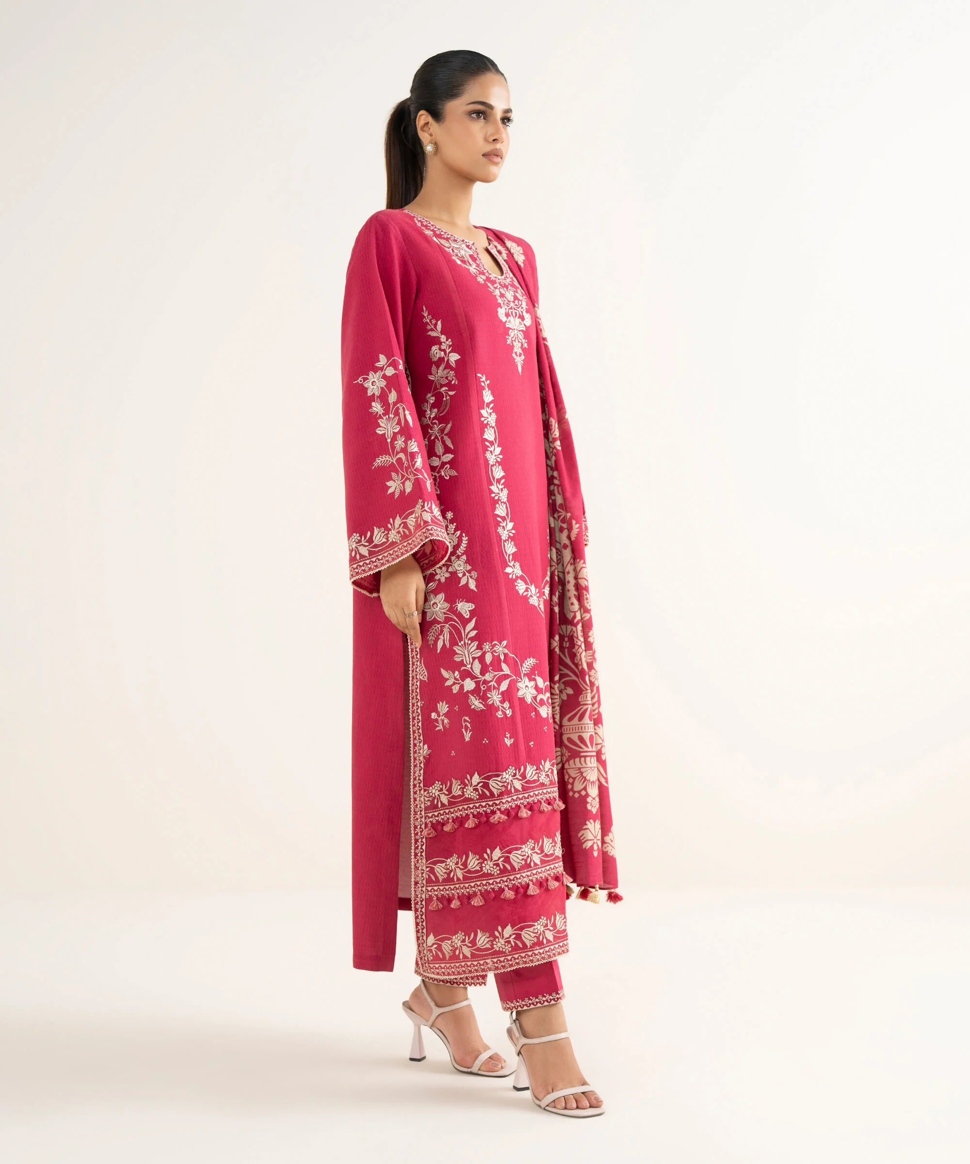 3 Piece - Embroidered Dobby Suit