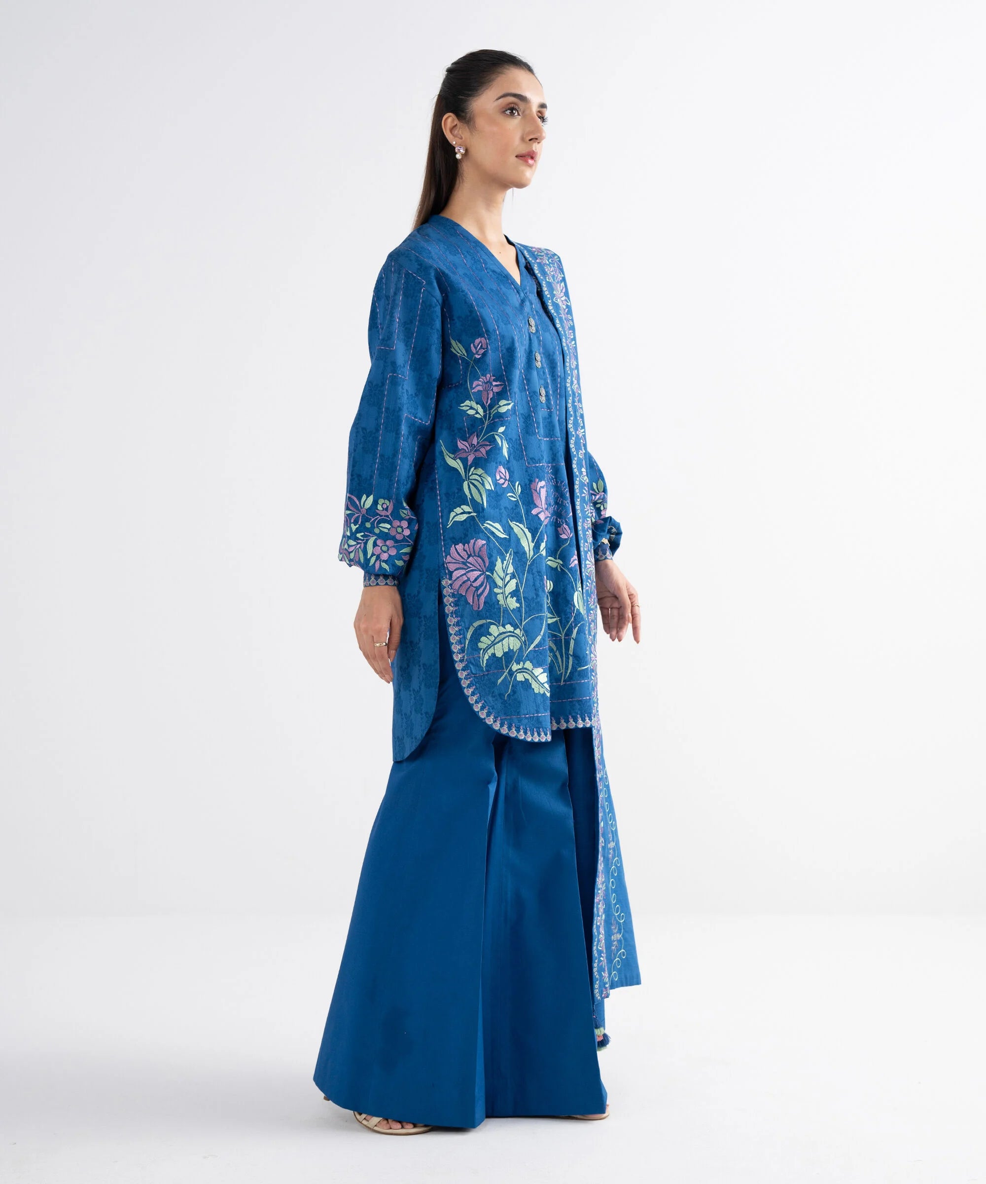 3 Piece - Embroidered Cotton Jacquard Suit